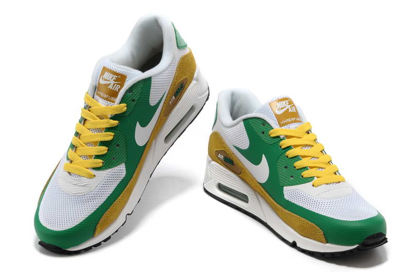 Air Max 90 Hyperfuse fourrure Chaussures Hommes Blanc Vert Jaune (1)